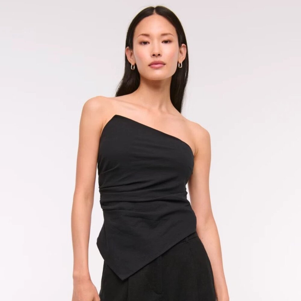 Abercrombie & Fitch Asymmetrical Strapless Top Black XS Removable Straps NWT